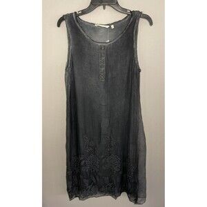 NEW Soft Surroundings Sleeveless Tunic Grey Silk Embroidered Floral Blouse Sz S